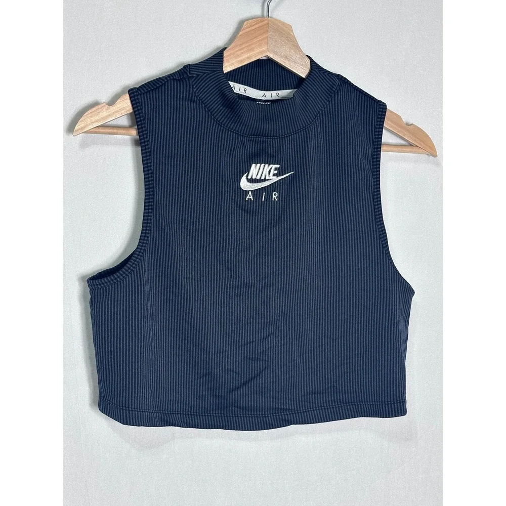 Nike Black Ribbed Crop Tank Top with White Logo - Picture 4 of 7